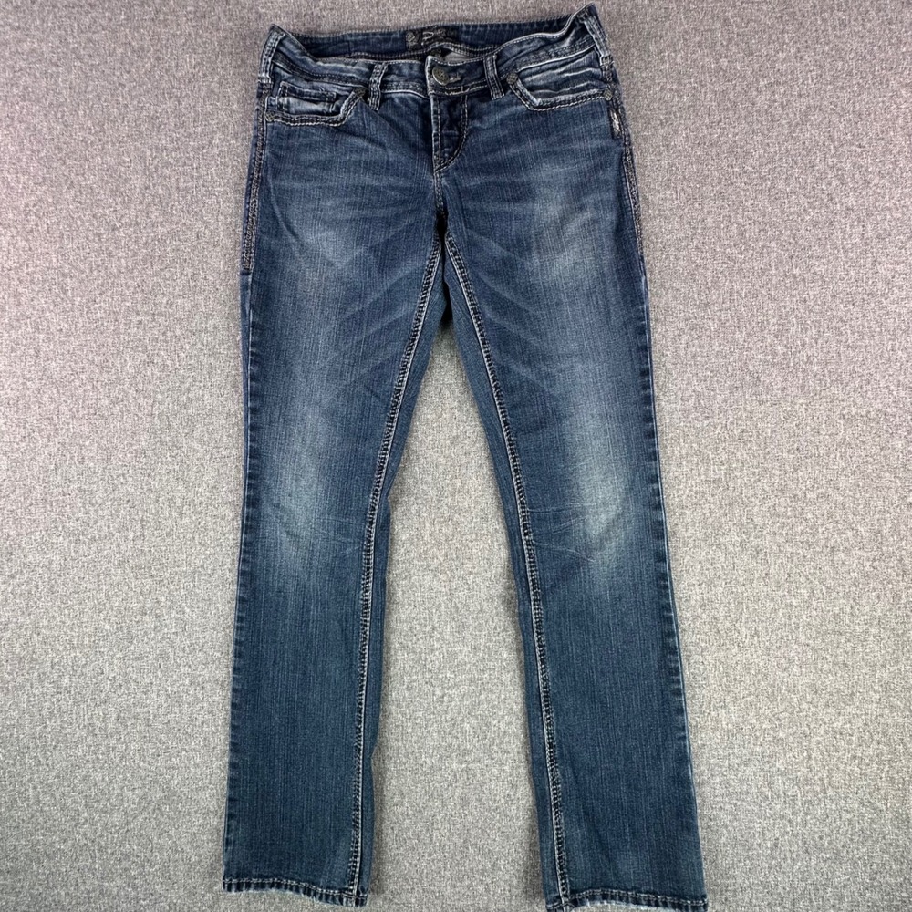 Silver Jeans Co. Jeans Womens 29 Aiko Mid Baby Boot Blue Contrast Stitching